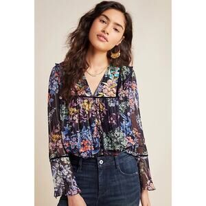 Anthropologie Vineet Bahl Vivienne Embroidered Bell Sleeve Blouse Size Medium